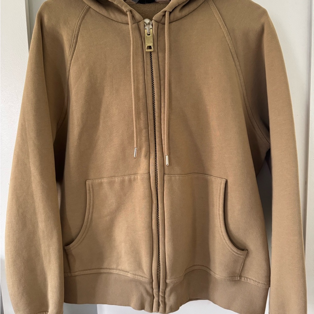 Burberry Camel zip up hoodie with plaid print hood - Picture 5 of 5